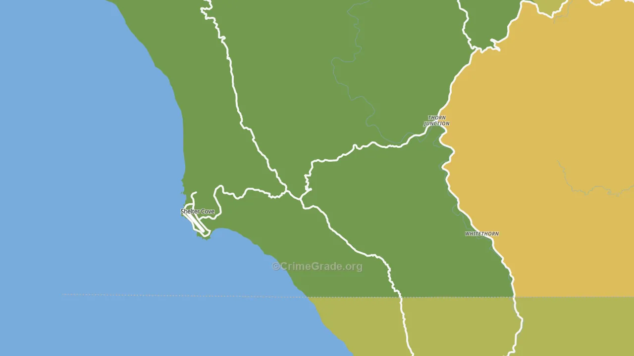 Whitethorn, CA Map of Vehicle Theft Rates