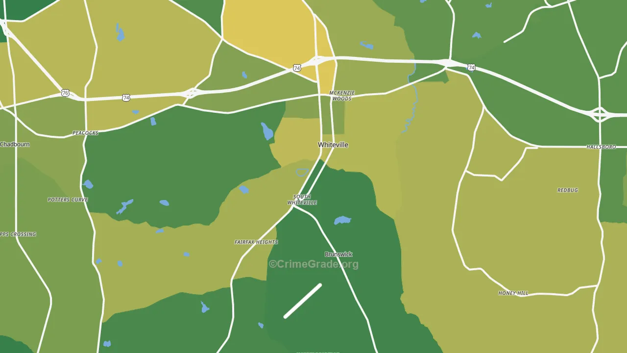 Whiteville, NC Map of Vehicle Theft Rates