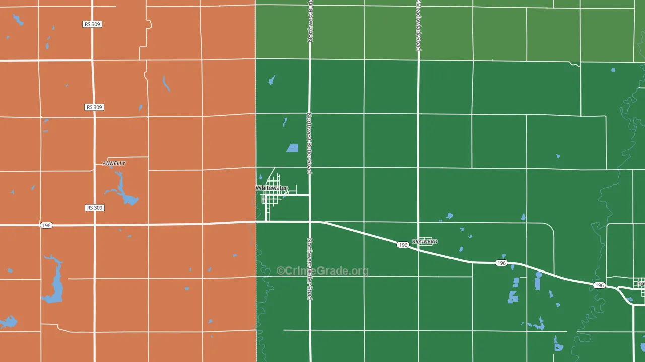 Whitewater, KS Map of Vehicle Theft Rates