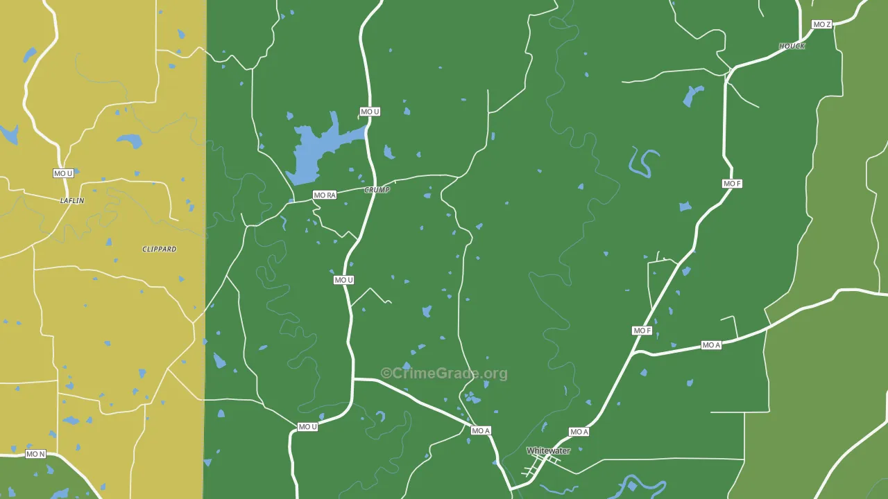 Whitewater, MO Map of Vehicle Theft Rates