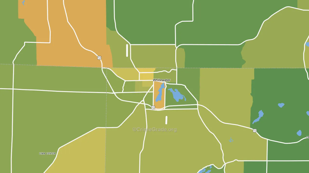 Whitewater, WI Map of Vehicle Theft Rates