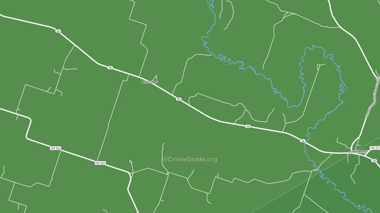 Whiteway, TX Map of Vehicle Theft Rates