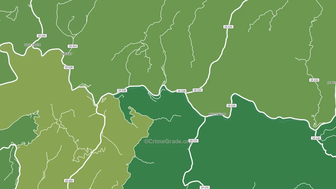 Whitewood, VA Map of Vehicle Theft Rates