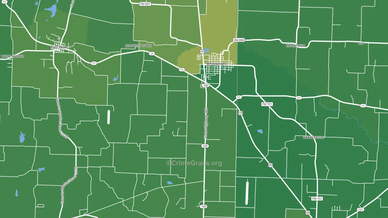 Whitewright, TX Map of Vehicle Theft Rates