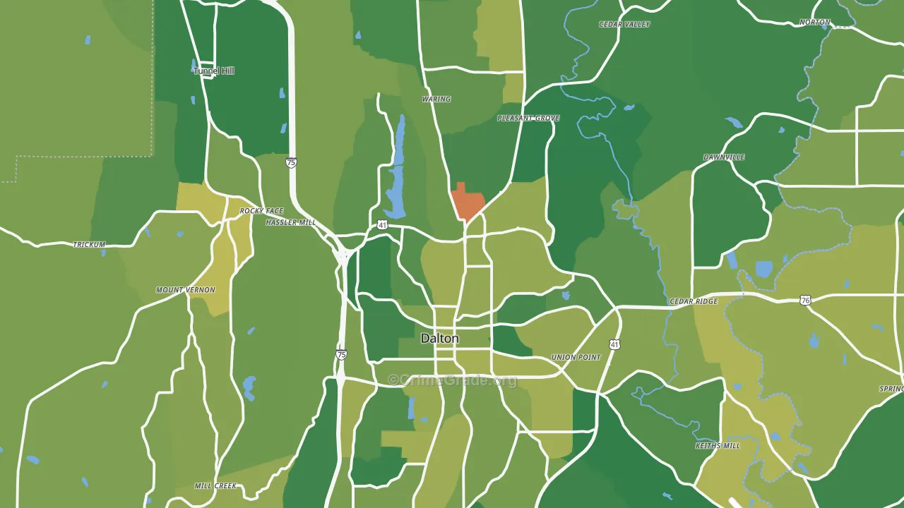 Whitfield County, GA Map of Vehicle Theft Rates