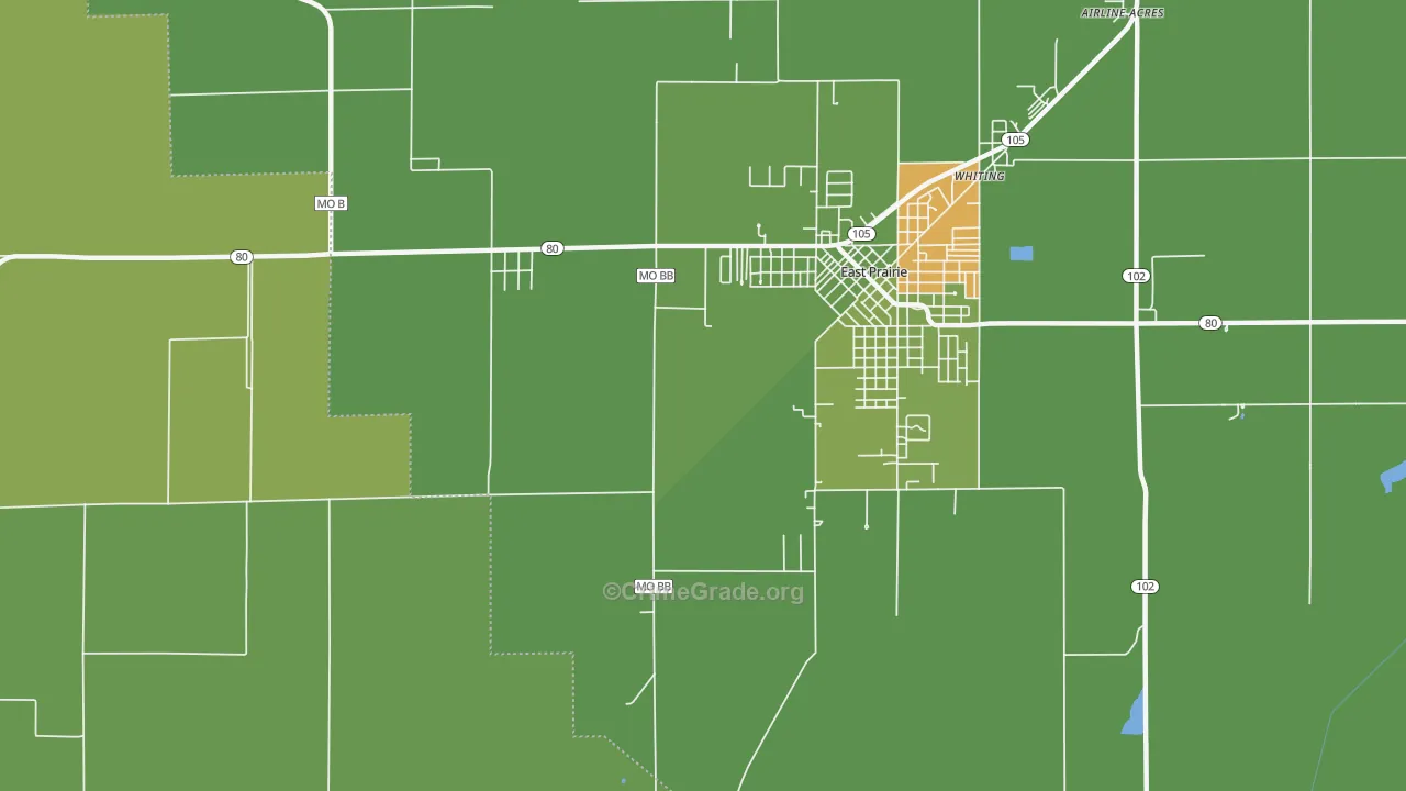Whiting, MO Map of Vehicle Theft Rates