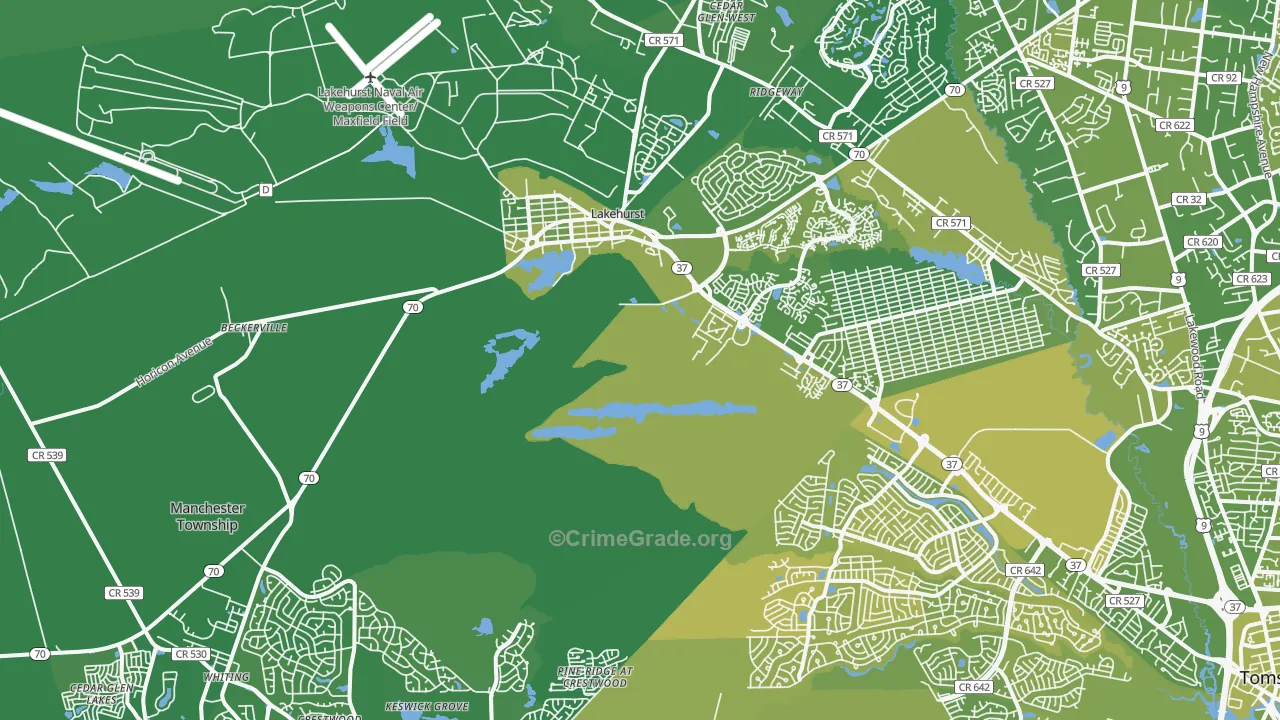 Whiting, NJ Map of Vehicle Theft Rates