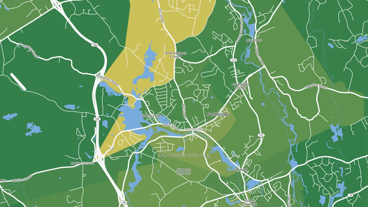 Whitinsville, MA Map of Vehicle Theft Rates