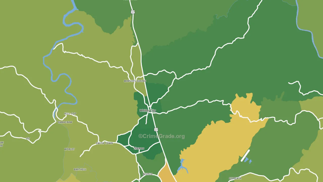 Whitley City, KY Map of Vehicle Theft Rates