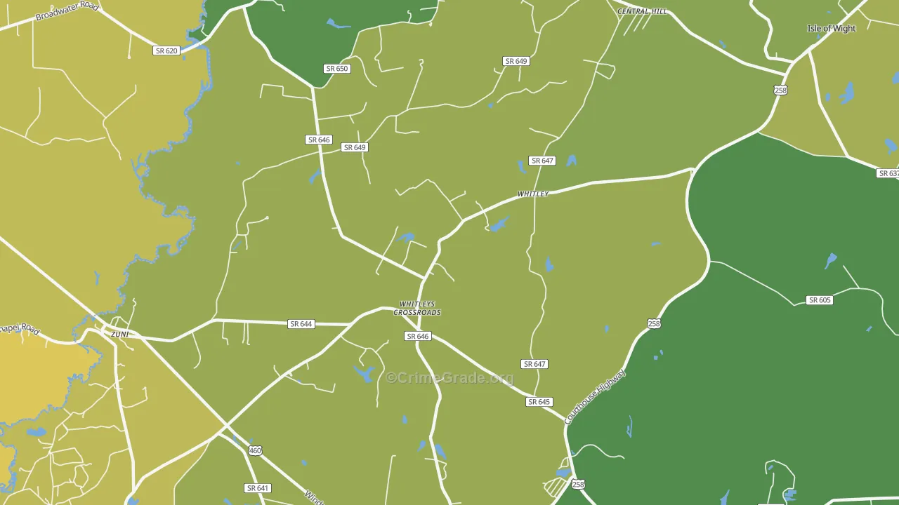 Whitley, VA Map of Vehicle Theft Rates