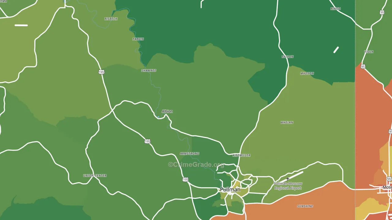 Whitman County, WA Map of Vehicle Theft Rates