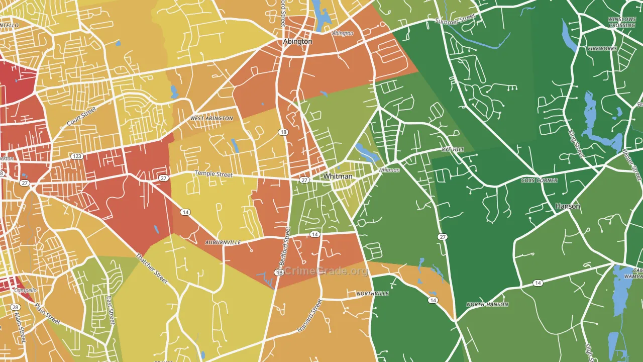 Whitman, MA Map of Vehicle Theft Rates