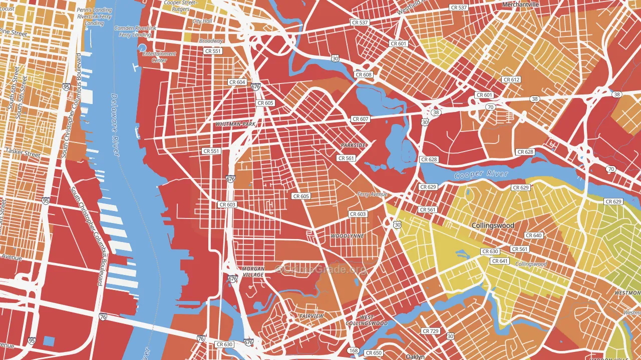 Whitman Park, Camden, NJ Map of Vehicle Theft Rates