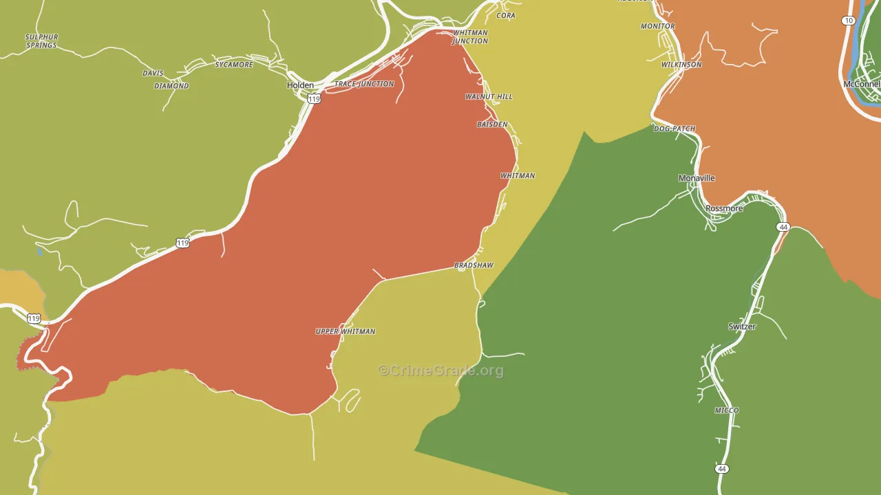 Whitman, WV Map of Vehicle Theft Rates