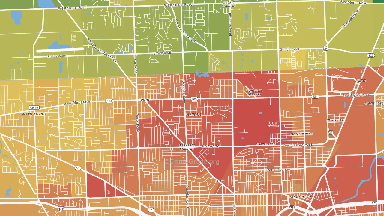 Whitmer-Trilby, Toledo, OH Map of Vehicle Theft Rates