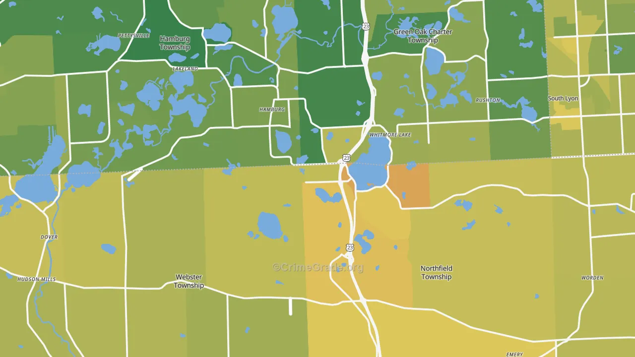 Whitmore Lake, MI Map of Vehicle Theft Rates