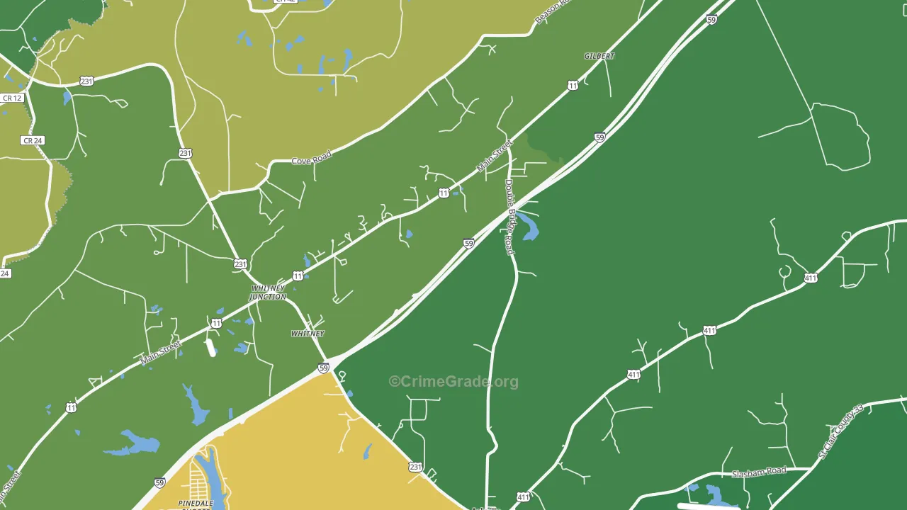 Whitney, AL Map of Vehicle Theft Rates