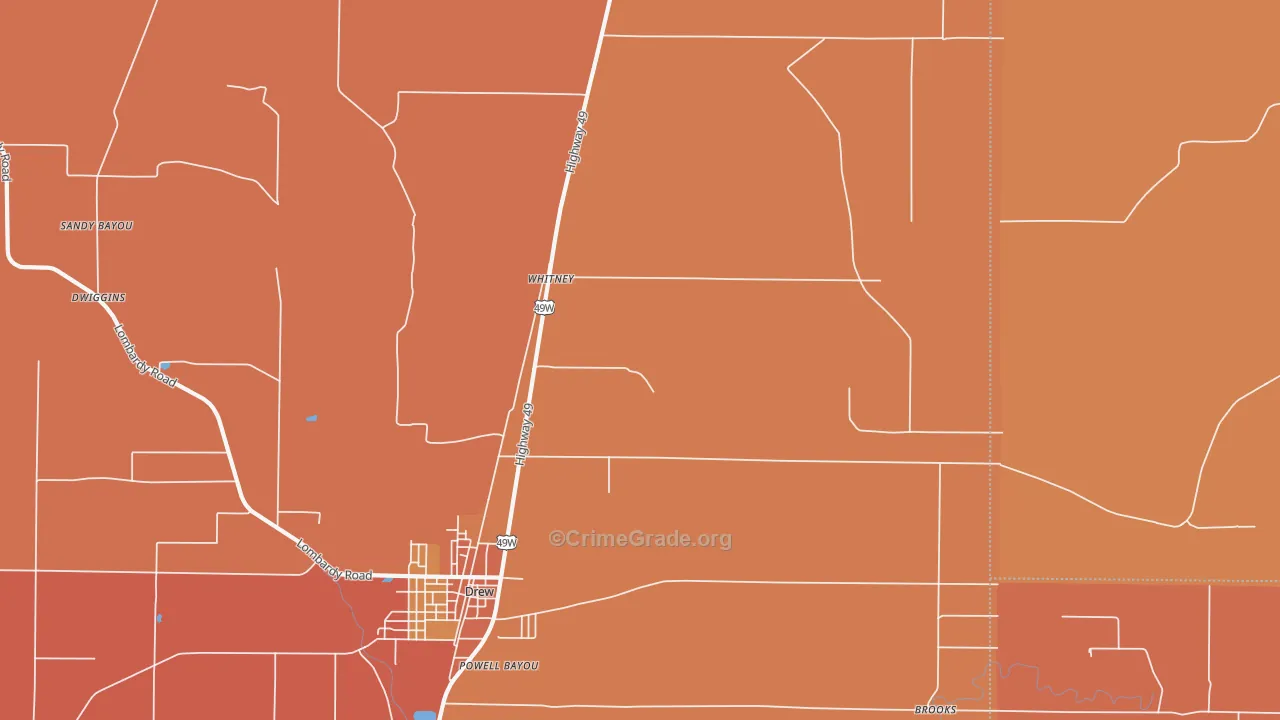 Whitney, MS Map of Vehicle Theft Rates
