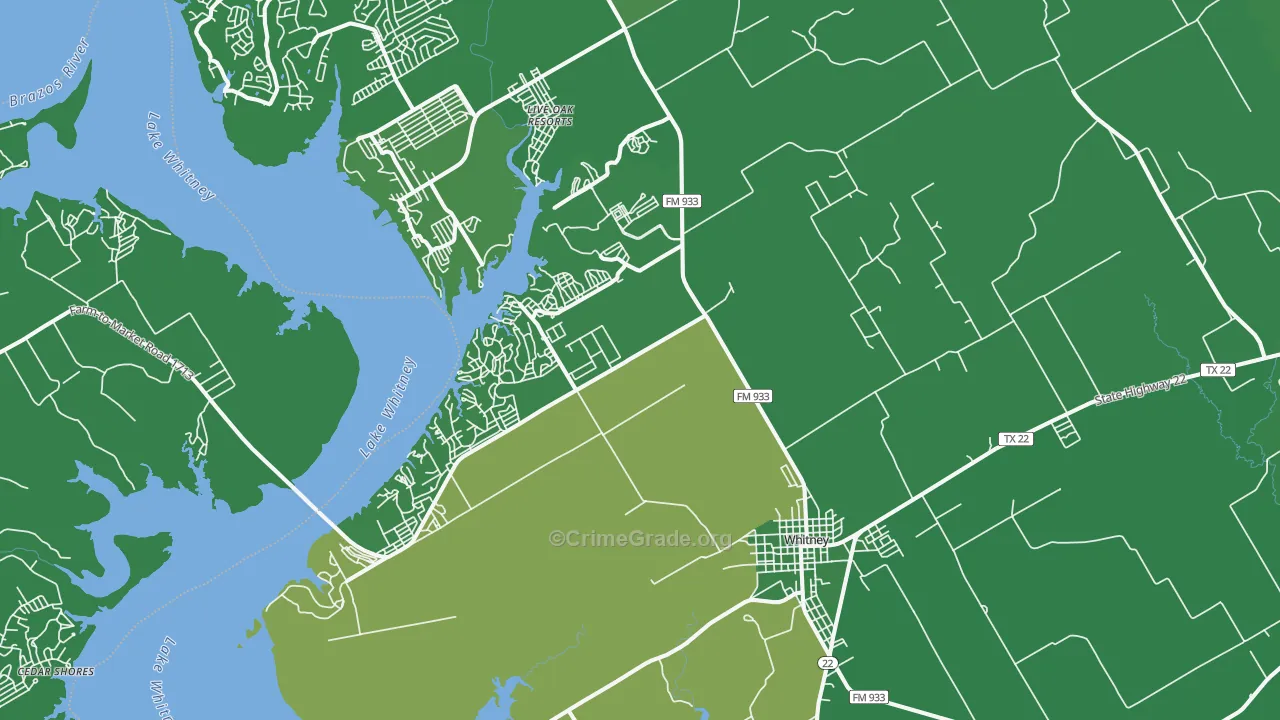 Whitney, TX Map of Vehicle Theft Rates