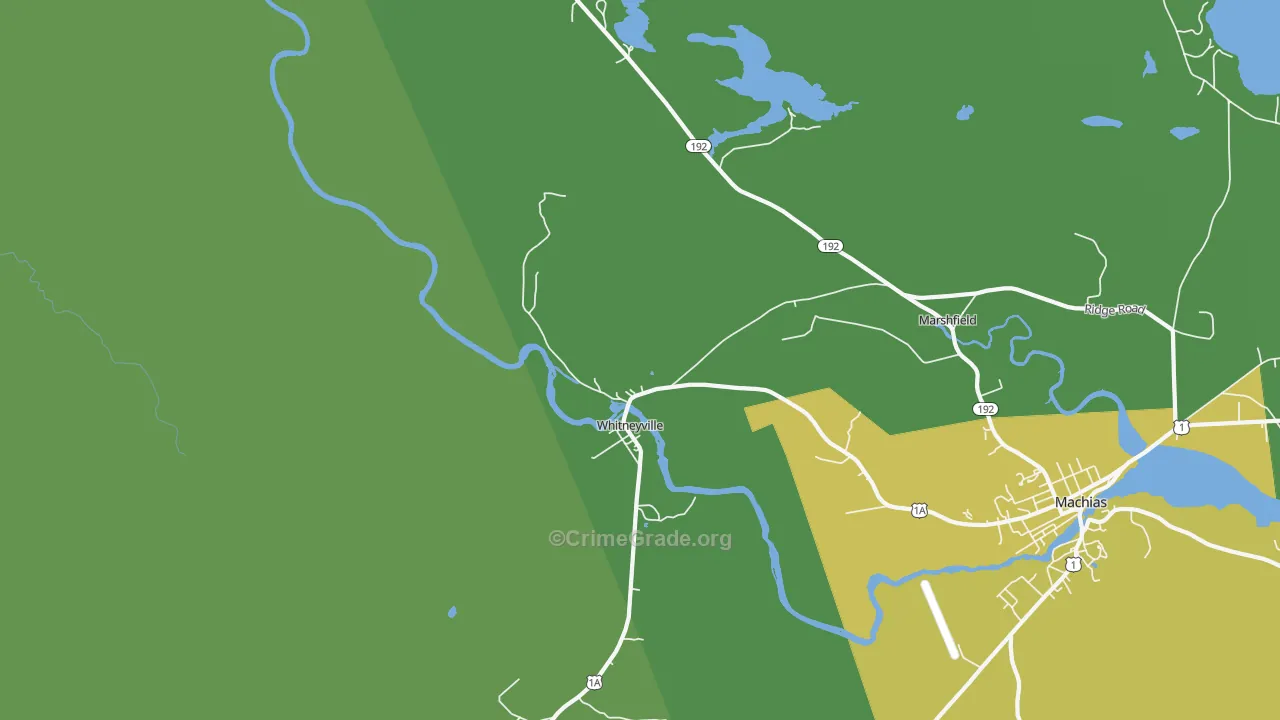 Whitneyville, ME Map of Vehicle Theft Rates