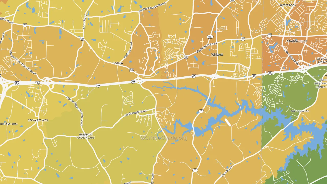 Whitsett, NC Map of Vehicle Theft Rates