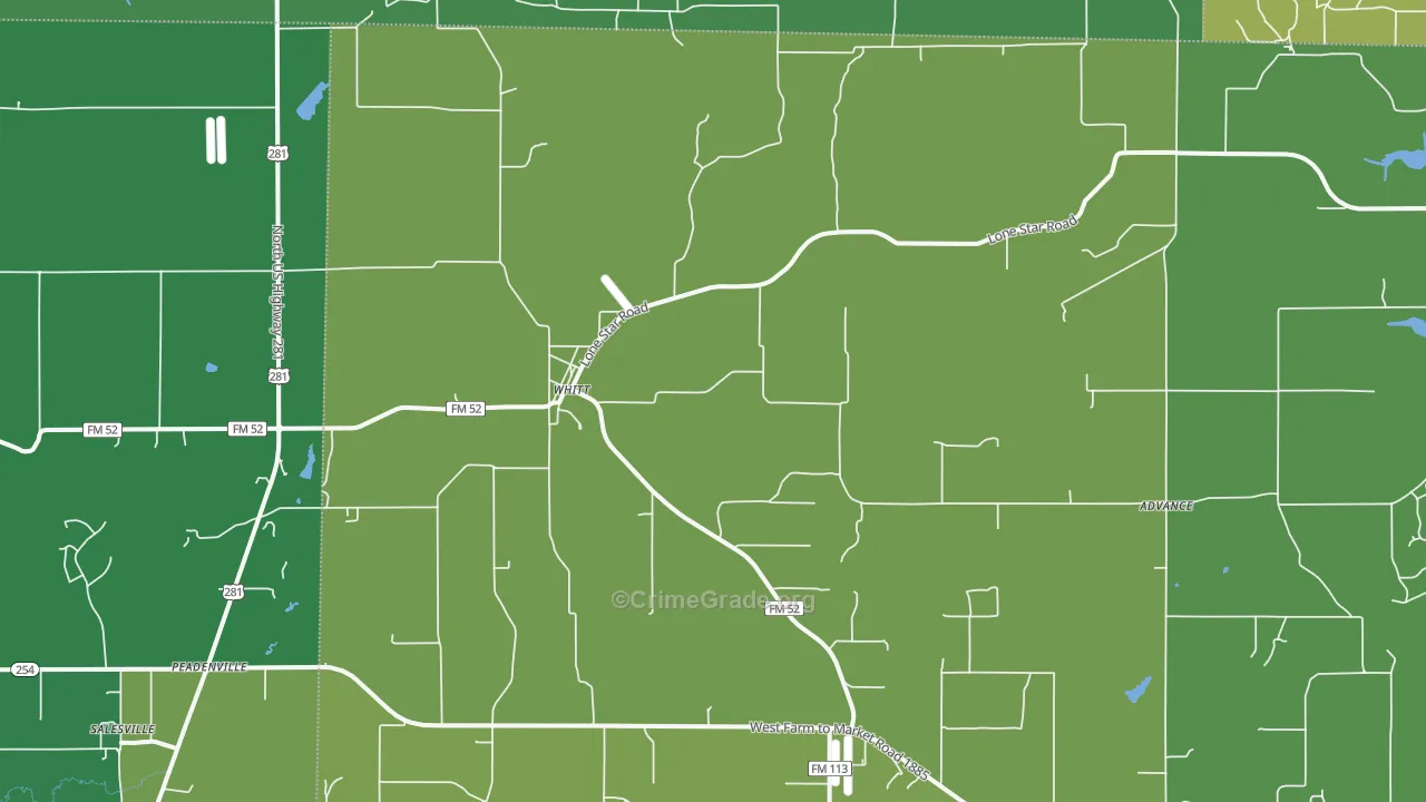 Whitt, TX Map of Vehicle Theft Rates