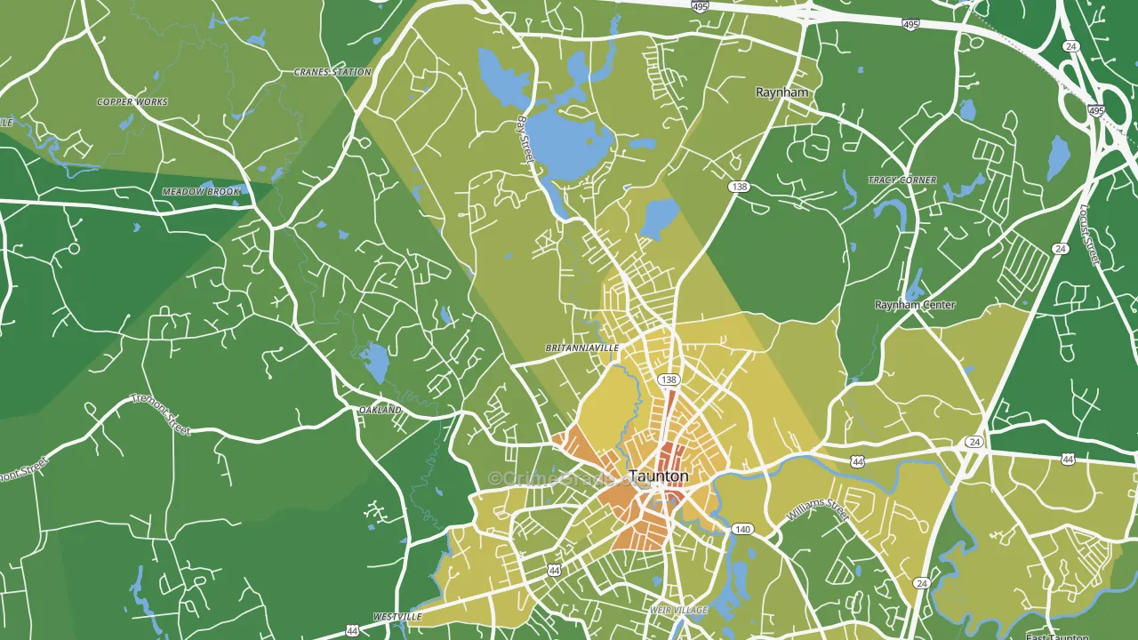 Whittenton, Taunton, MA Map of Vehicle Theft Rates