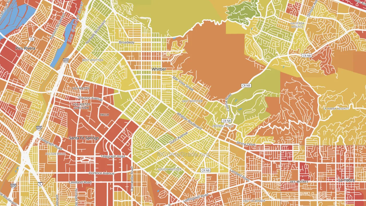 Whittier, CA Map of Vehicle Theft Rates