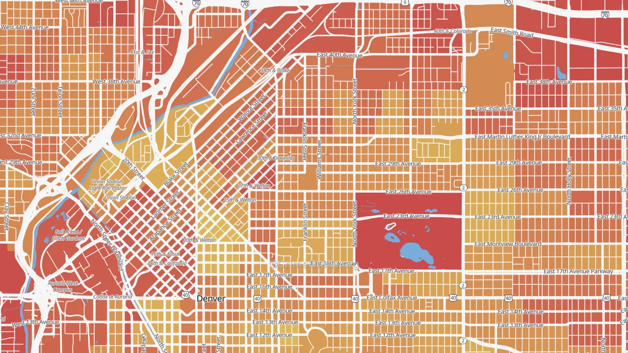 Whittier, Denver, CO Map of Vehicle Theft Rates