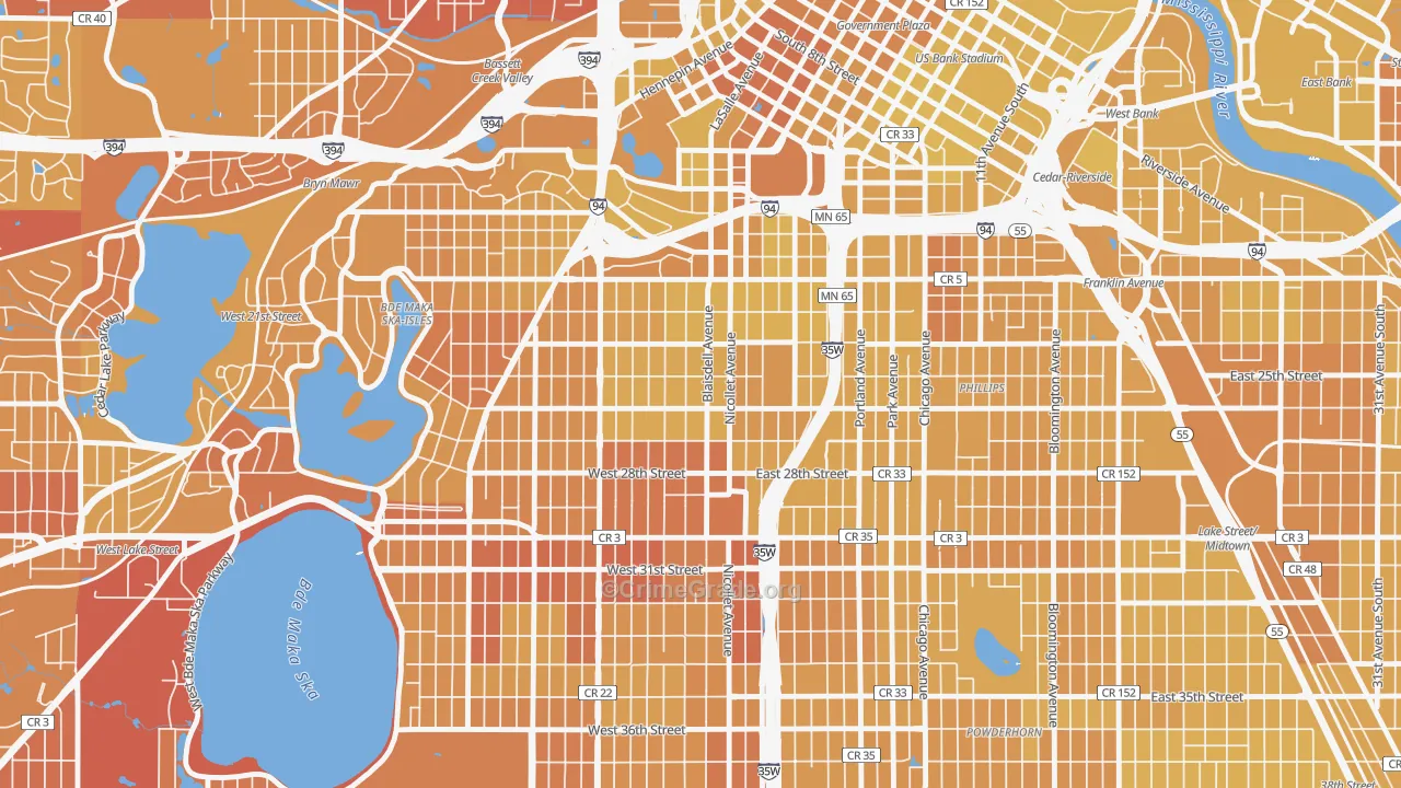 Whittier, Minneapolis, MN Map of Vehicle Theft Rates