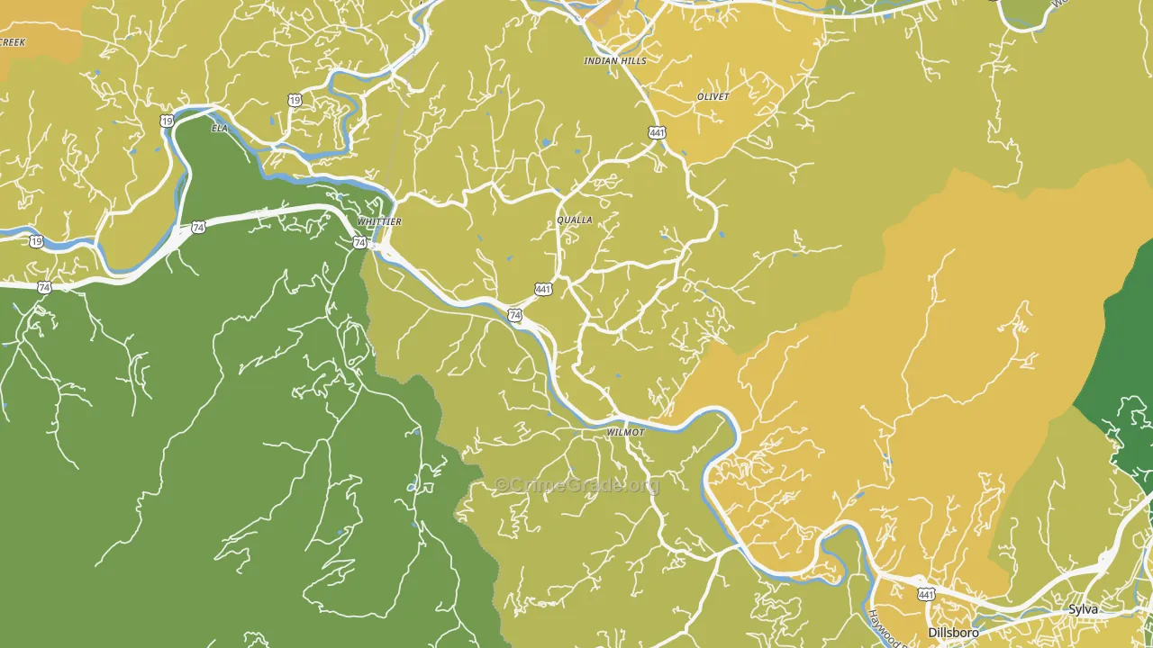 Whittier, NC Map of Vehicle Theft Rates