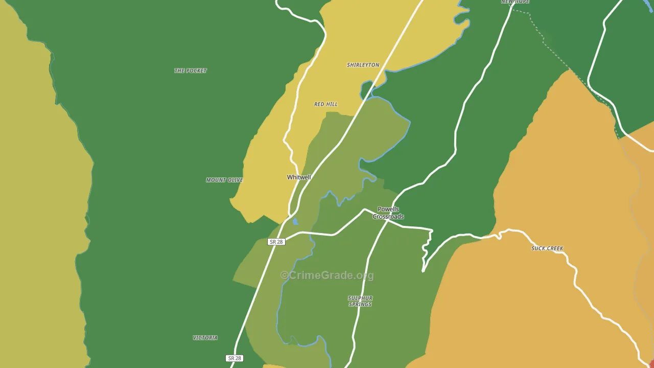 Whitwell, TN Map of Vehicle Theft Rates