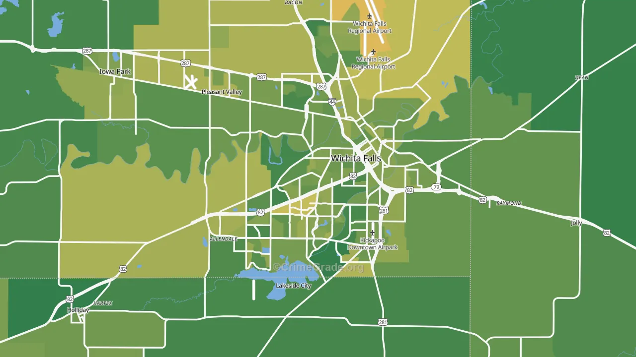 Wichita Falls, TX Map of Vehicle Theft Rates