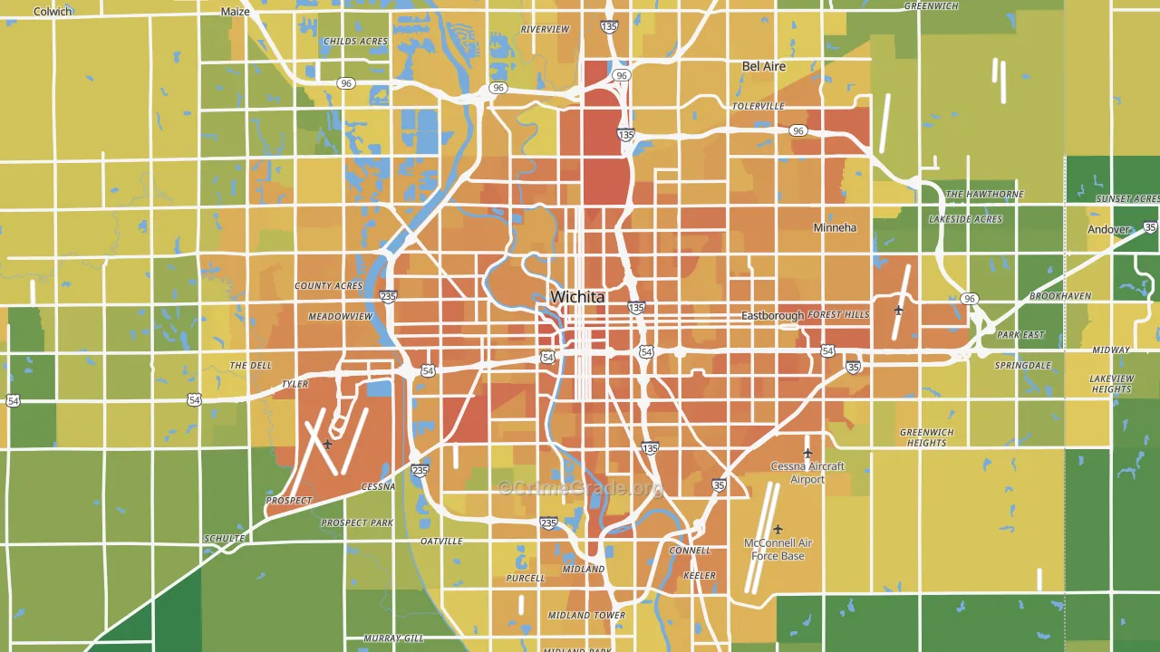 Wichita, KS Map of Vehicle Theft Rates