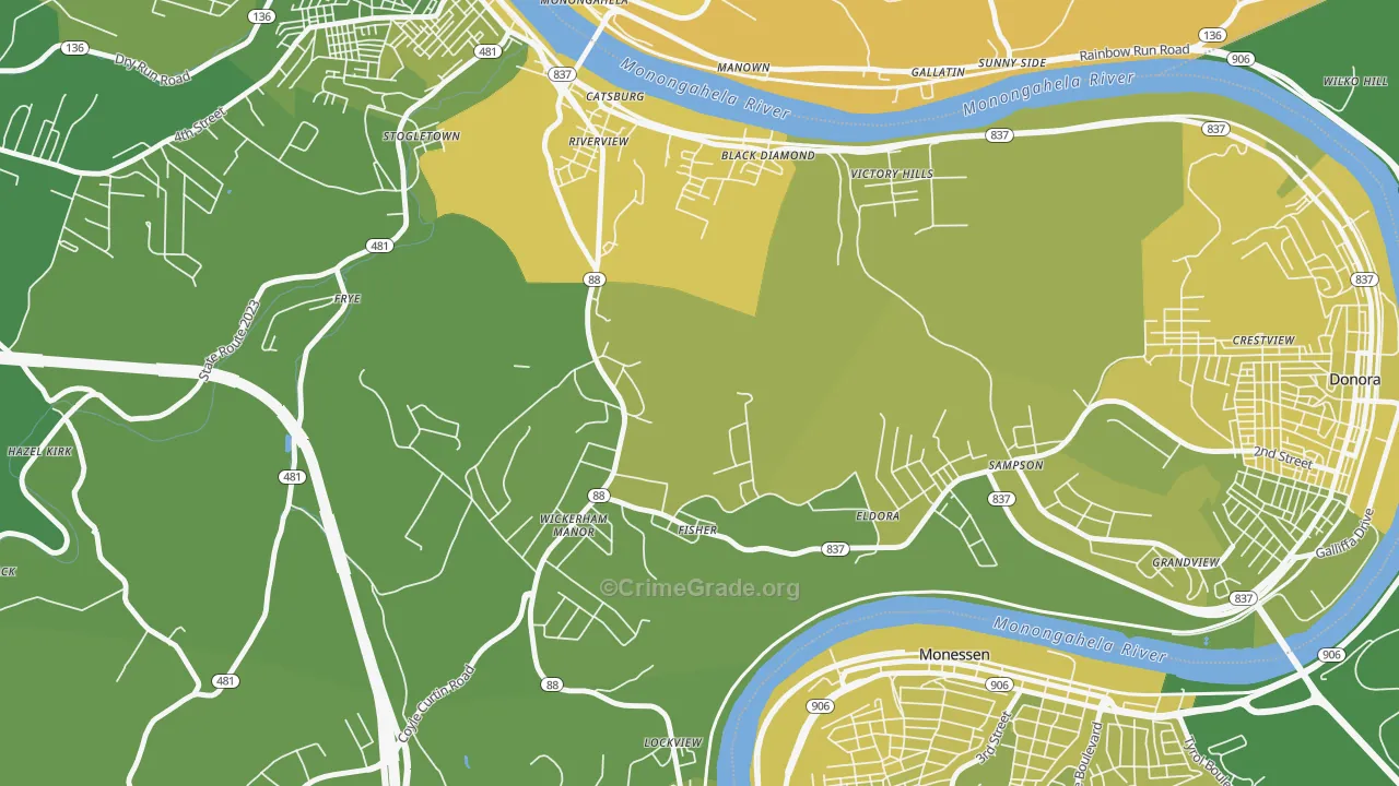 Wickerham Manor-Fisher, PA Map of Vehicle Theft Rates