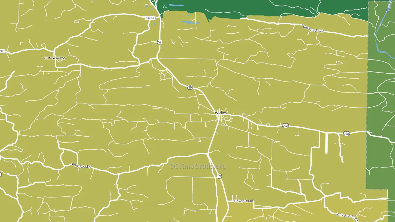 Wickes, AR Map of Vehicle Theft Rates