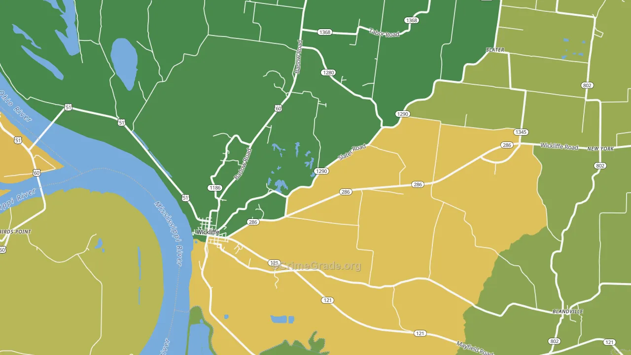 Wickliffe, KY Map of Vehicle Theft Rates