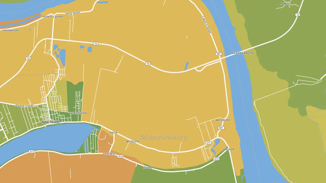 Wickliffe, LA Map of Vehicle Theft Rates