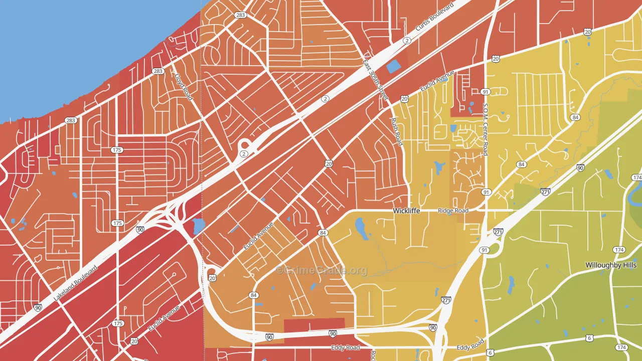 Wickliffe, OH Map of Vehicle Theft Rates