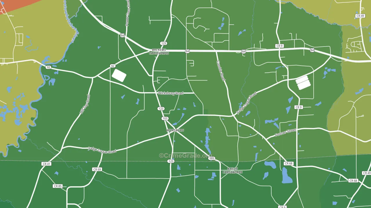 Wicksburg, AL Map of Vehicle Theft Rates