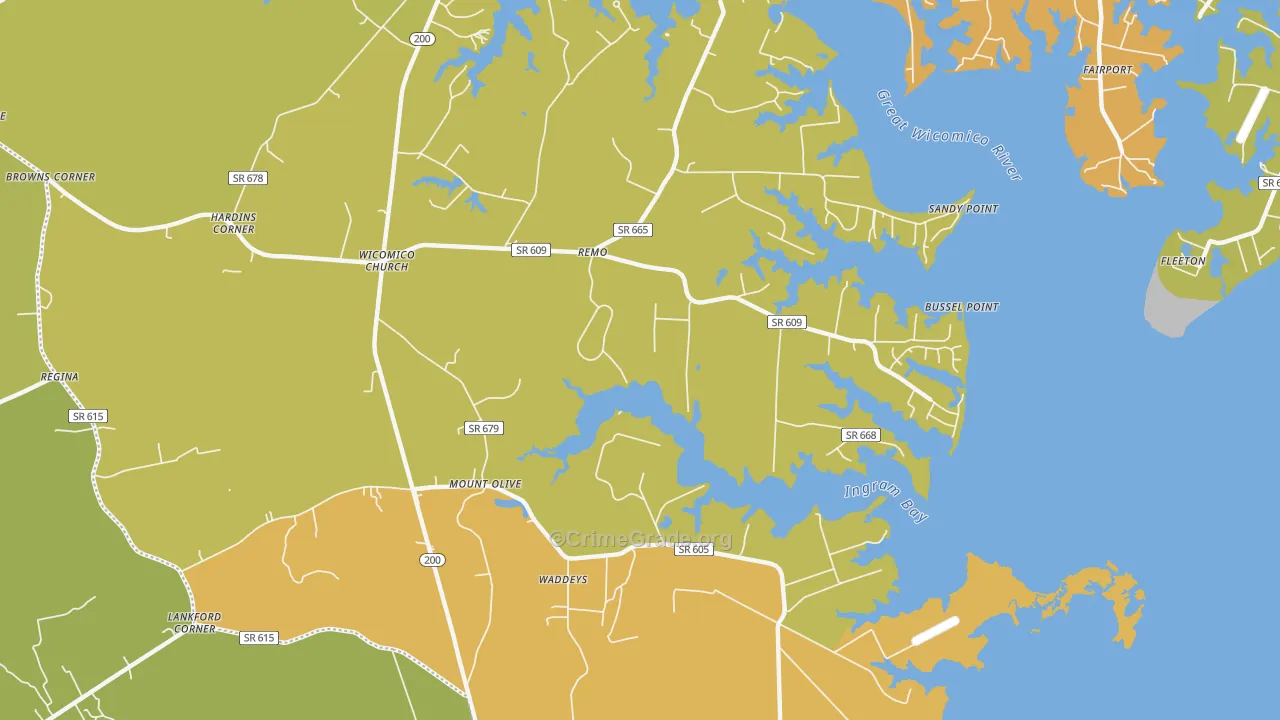 Wicomico Church, VA Map of Vehicle Theft Rates