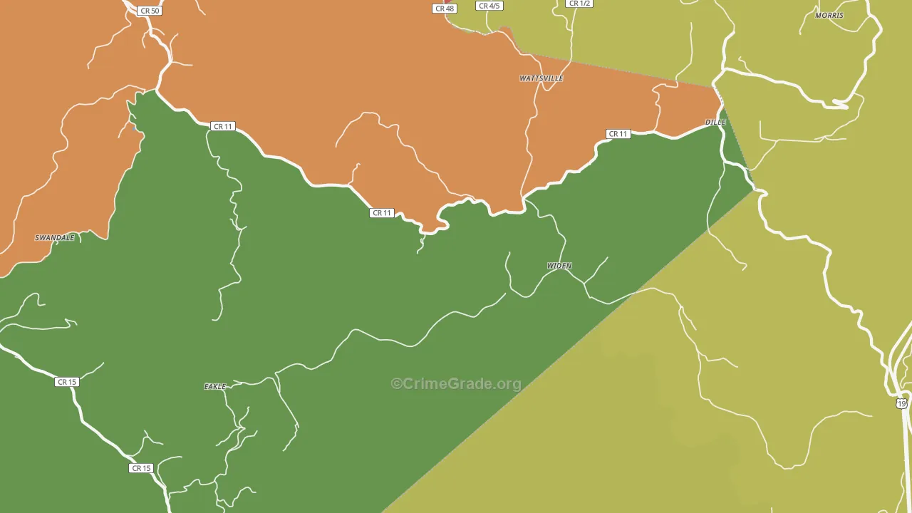 Widen, WV Map of Vehicle Theft Rates