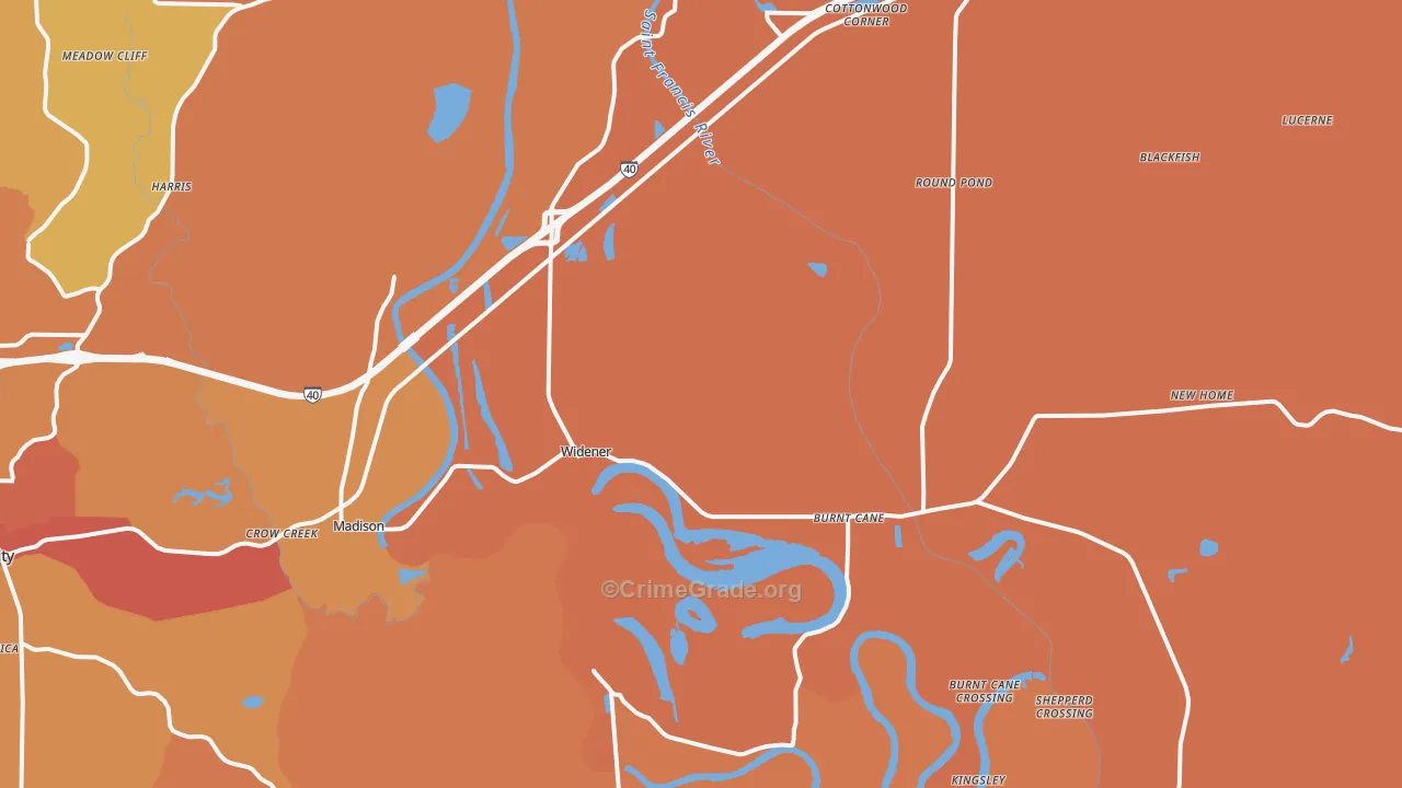 Widener, AR Map of Vehicle Theft Rates