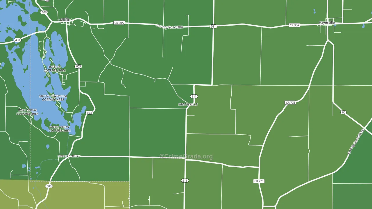 Widowville, OH Map of Vehicle Theft Rates