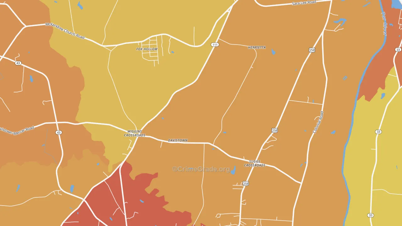 Wiggins Crossroads, NC Map of Vehicle Theft Rates