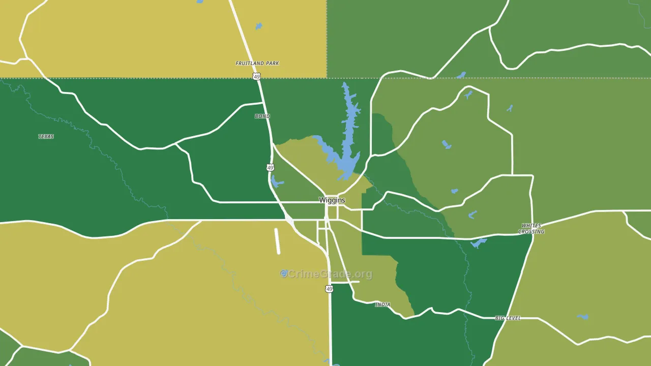 Wiggins, MS Map of Vehicle Theft Rates
