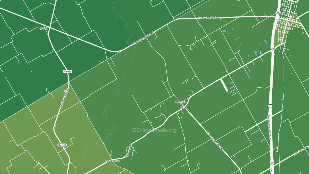 Wiggins, TX Map of Vehicle Theft Rates