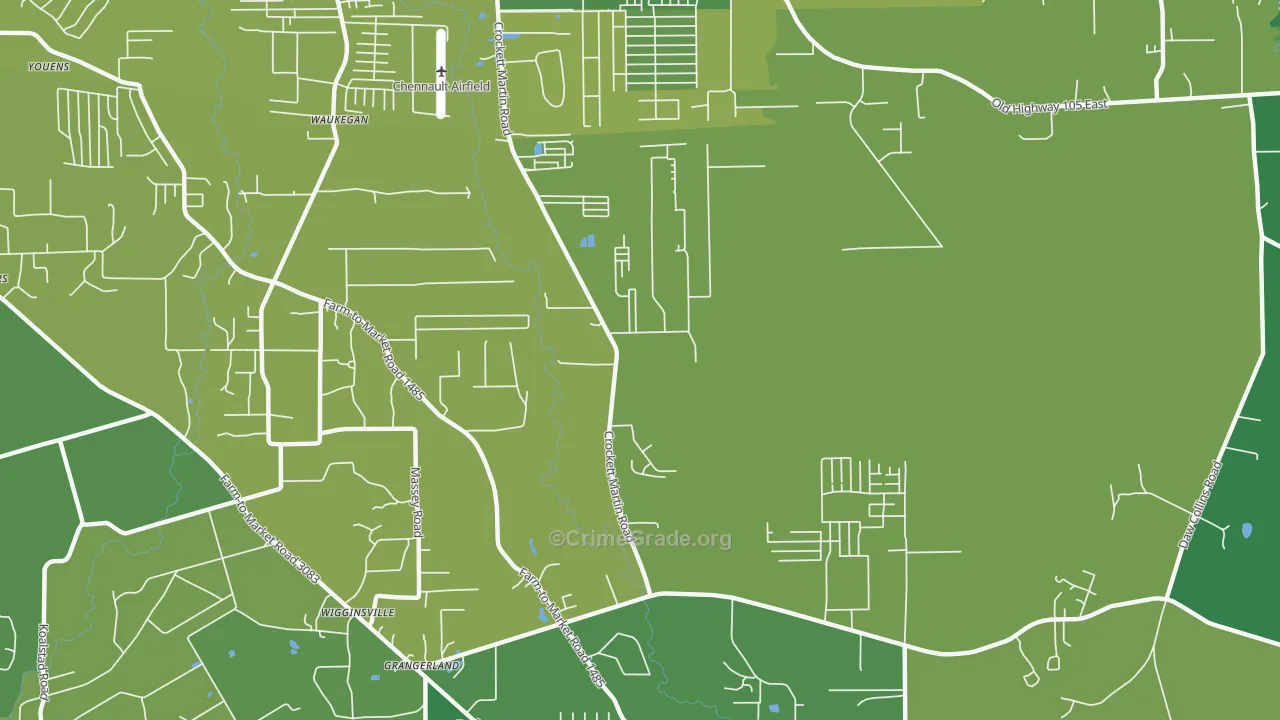 Wigginsville, TX Map of Vehicle Theft Rates