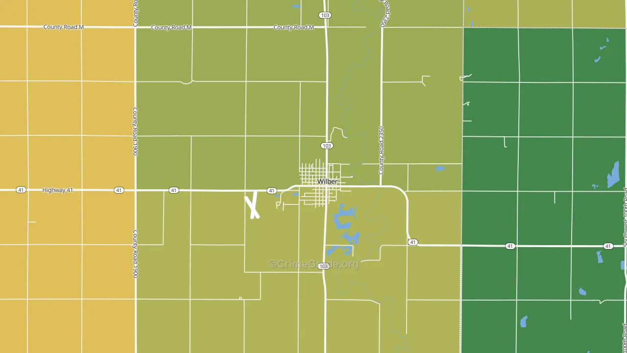 Wilber, NE Map of Vehicle Theft Rates