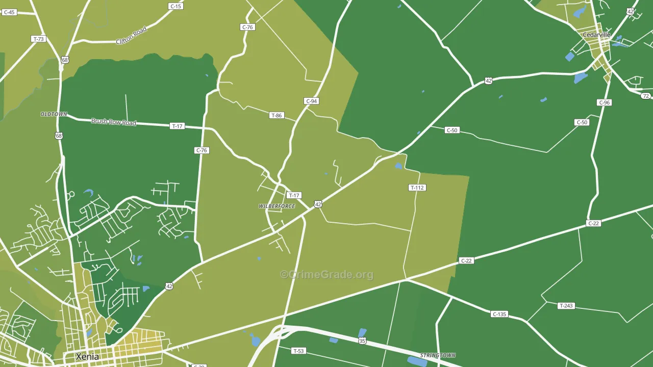 Wilberforce, OH Map of Vehicle Theft Rates